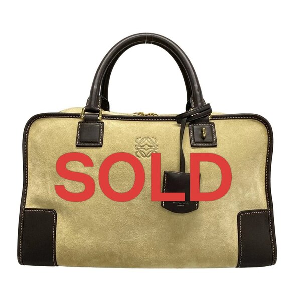 LOEWE Amazona 36 - Beige Dark Brown Suede Leather Handbag 537-060325 - Picture 1 of 11